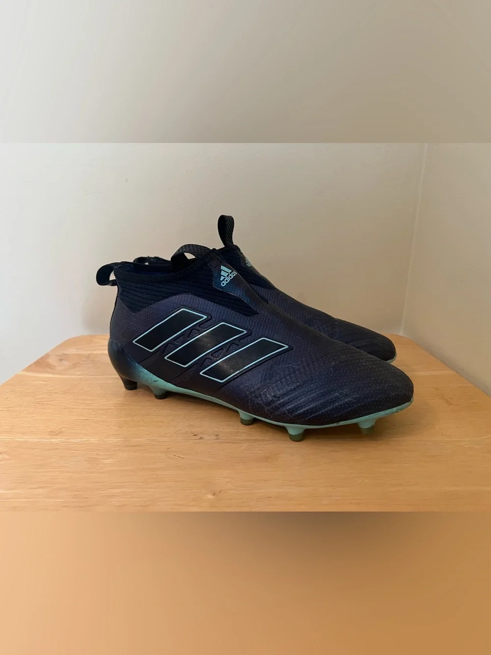 USED Adidas ACE 17+ FG Soccer Cleats US 9 Black/ Aqua S77165 Purecontrol
